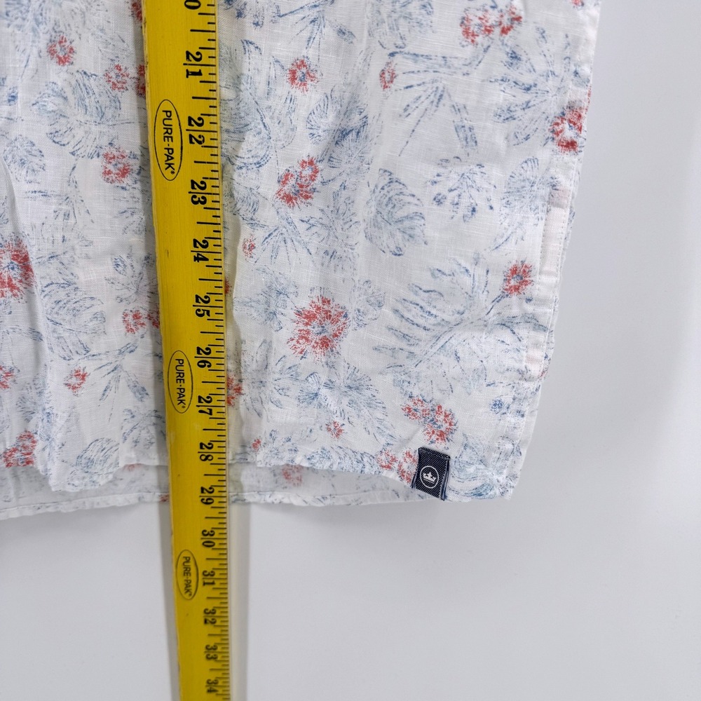 Peter Millar Linen Shirt Mens Large Linen White Red Blue Floral Short Sleeve - Picture 6 of 8